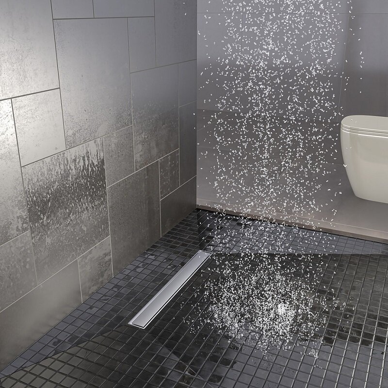 Изображение товара Дренажный канал Timo Basic Steel 70 см с решеткой под плитку, сталь, Турция