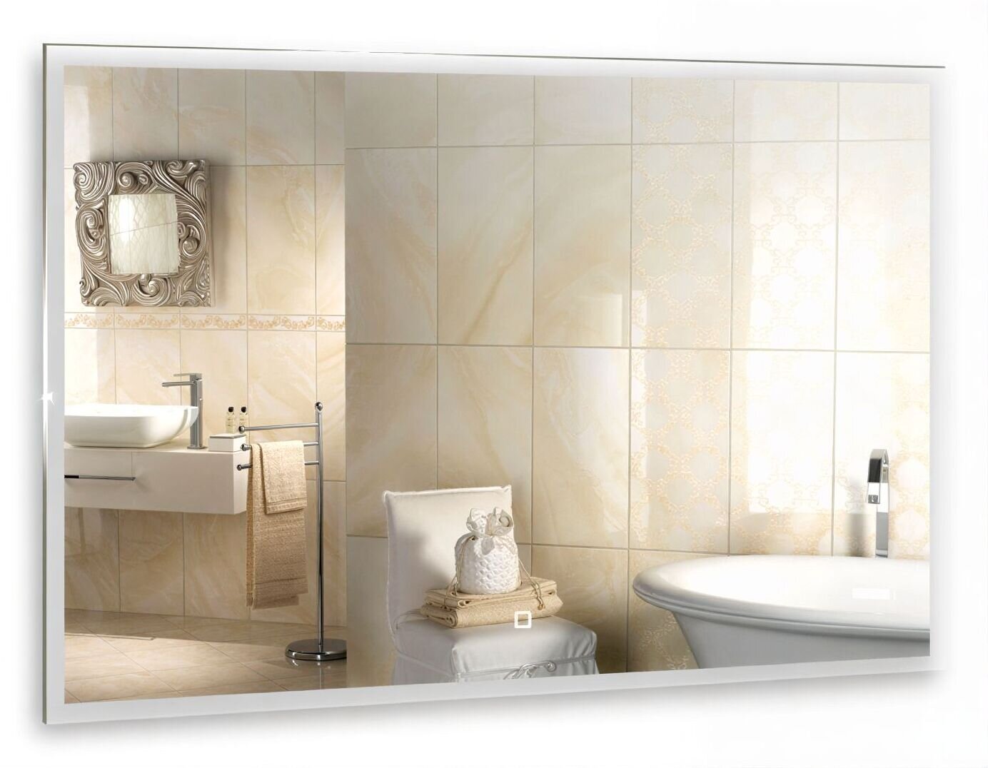 Изображение товара Зеркало Azario Сантана 80 x 60 см, с LED подсветкой, диммер, сенсорный выключатель, белый, ФР-00002081 Изображение товара Зеркало Azario Сантана 80 x 60 см, с LED подсветкой, диммер, сенсорный выключатель, белый, ФР-00002081