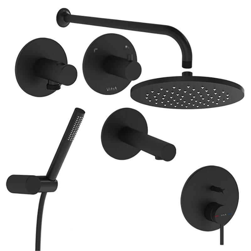 Изображение товара Душевая система Vitra Origin A49284EXP черный матовый с верхней лейкой 25 см