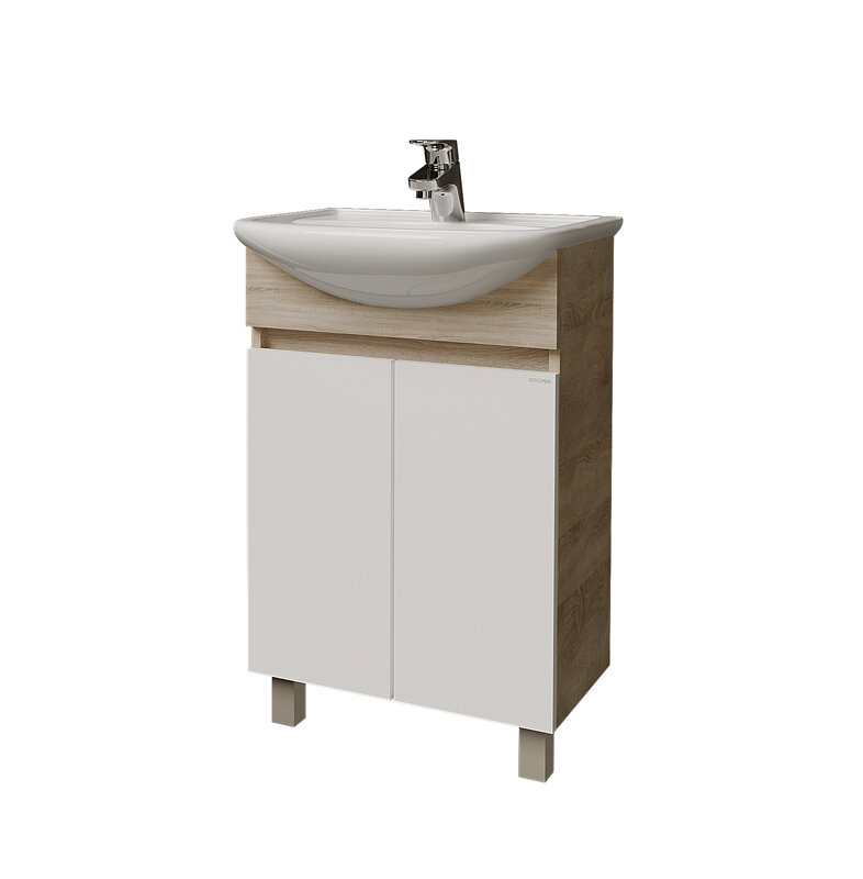 Изображение товара Тумба под раковину Grossman Поло 55, белый глянец, дуб сонома Изображение товара Тумба под раковину Grossman Поло 55, белый глянец, дуб сонома