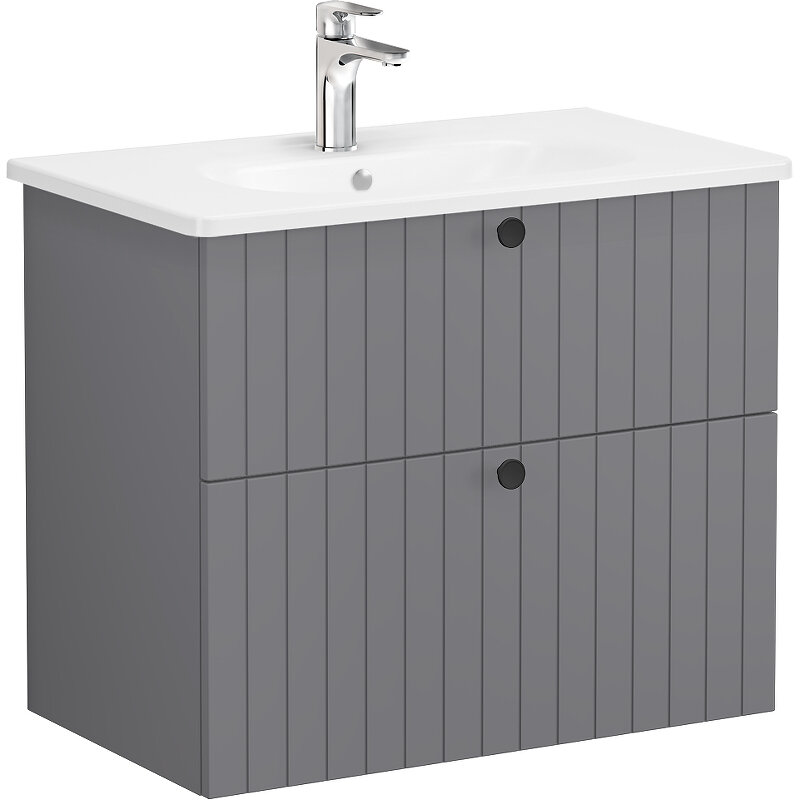 Изображение товара Витра Рут Грув 80 см Тумба с раковиной серый матовый подвесная с 2 ящиками