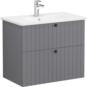Изображение товара Тумба с раковиной Vitra Root Groove 69438 80 см, подвесная, 2 ящика, серый матовый