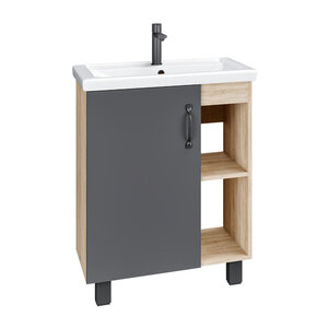 Изображение товара Тумба под раковину Grossman Флай 60, напольная, серый матовый/дуб сонома, 106002