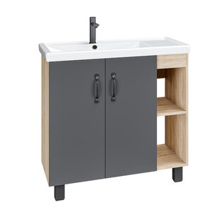 Изображение товара Тумба под раковину Grossman Флай 80 напольная серый матовый/дуб сонома