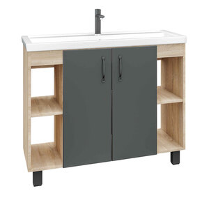 Изображение товара Тумба под раковину Grossman Флай 100, напольная, серый матовый/дуб сонома, 101002