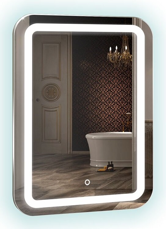 Изображение товара Зеркало Azario Мальта-6 55 х 80 см, с LED подсветкой, диммер, сенсорный выключатель, подогрев, часы, bluetooth, радио, белый, ФР-00001219