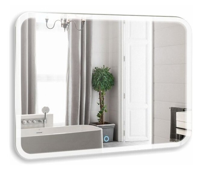 Изображение товара Зеркало Azario Стив-6 91.5 x 68.5 см, с LED подсветкой, диммер, сенсорный выключатель, подогрев, часы, bluetooth, белый, ФР-00001063