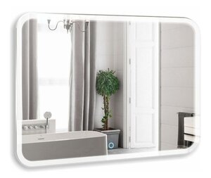 Изображение товара Зеркало Azario Стив-6 91.5 x 68.5 см, с LED подсветкой, диммер, сенсорный выключатель, подогрев, часы, bluetooth, белый, ФР-00001063
