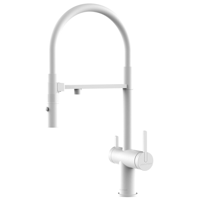 Изображение товара Смеситель Paulmark Gravity Gr213888-WH для кухонной мойки под фильтр, белый матовый