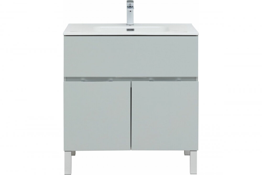 Изображение товара Тумба под раковину Aquanet Алвита 80 см серого цвета с механизмом доводчика