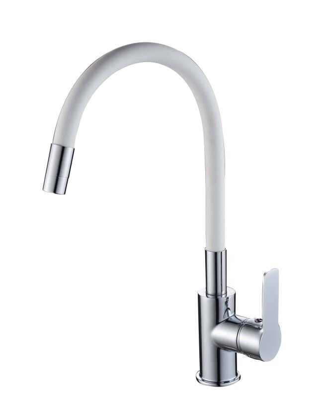 Изображение товара Смеситель Rush Siple SI7335-60White для кухонной мойки, с гибким изливом, хром/белый матовый