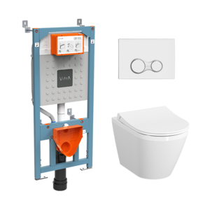 Изображение товара Инсталляция Vitra с унитазом Vitra Integra 9856B003-7205 Round, тонкое сиденье микролифт, клавиша хром глянцевый