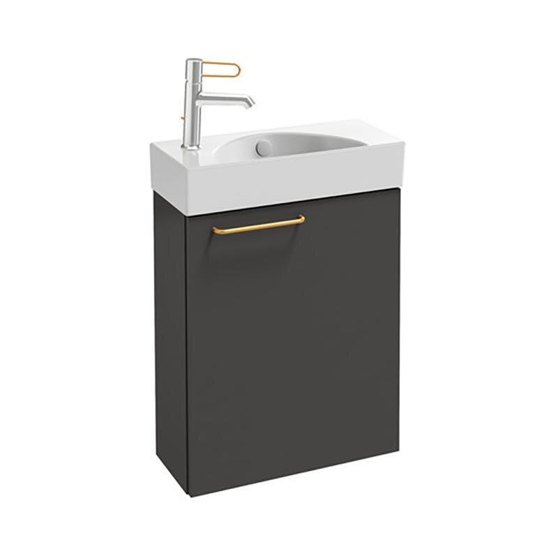 Изображение товара Тумба под раковину Jacob Delafon Odeon Rive Gauche 50 см, петли справа, цвет черный матовый, ручки золото, EB2581D-R8-M61