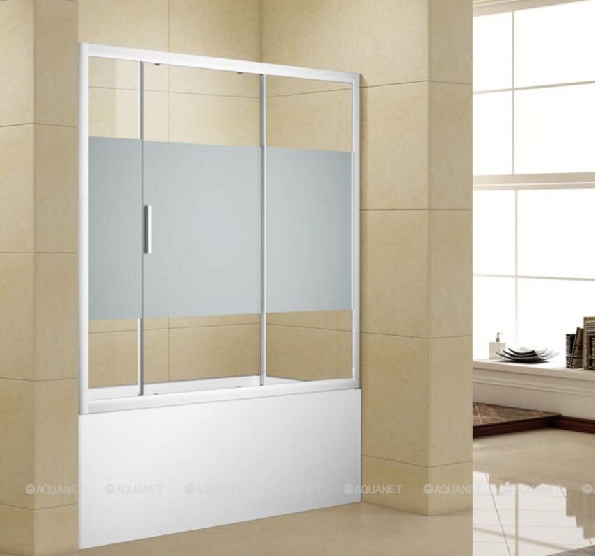 Изображение товара Душевая шторка на ванну Aquanet Practic, 165 х 150 см, стекла прозрачные с шелкографией, профиль хром, AE10-B-165H150U-CP