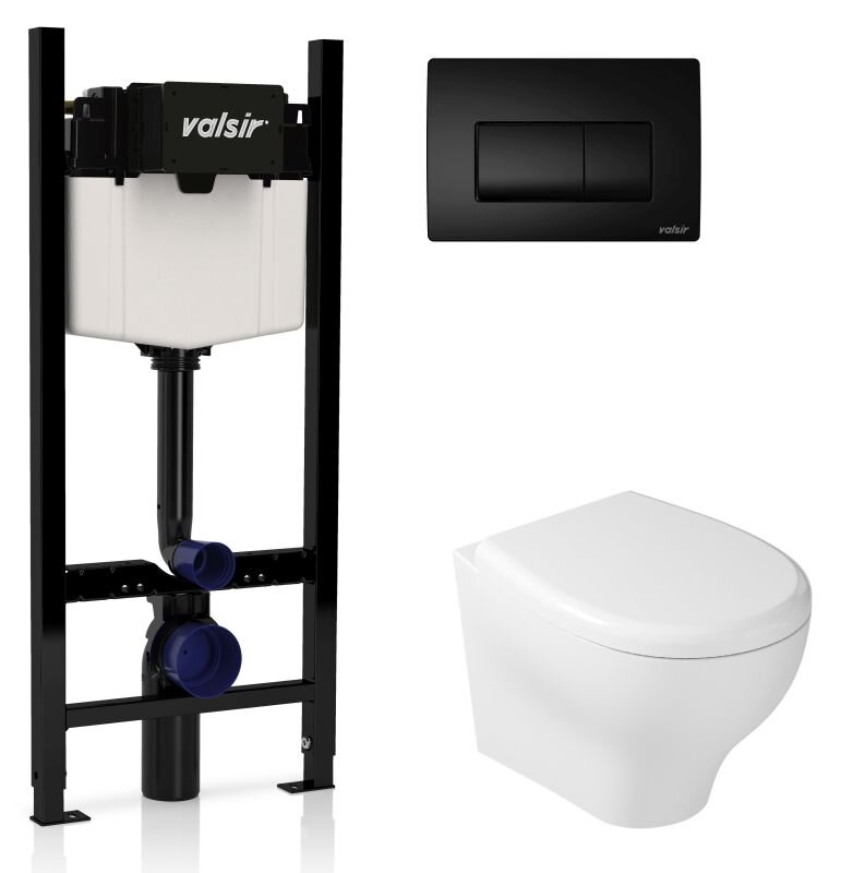Изображение товара Инсталляция Valsir с безободковым унитазом Eden 7212, комплект 4в1, черная клавиша, белый фарфор