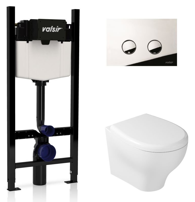 Изображение товара Инсталляция Valsir с безободковым унитазом Eden 7212, сиденье и клавиша P4 хром