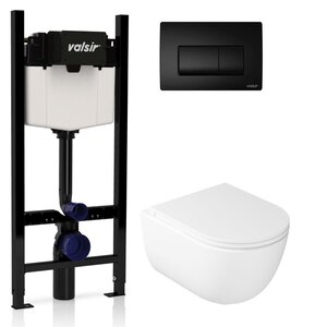 Изображение товара Инсталляция Valsir с безободковым унитазом Rim Away, сиденьем и кнопкой черный матовый