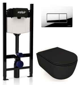 Изображение товара Инсталляция Valsir с безободковым унитазом Galassia Dream 7334NEMT, сиденье 7330NEMT в комплекте, клавиша хром