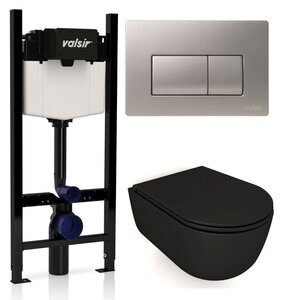 Изображение товара Инсталляция Valsir с безободковым унитазом Galassia Dream 7334NEMT, сиденье 7330NEMT в комплекте, клавиша хром матовый