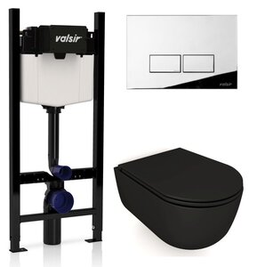 Изображение товара Инсталляция Valsir с безободковым унитазом Galassia Dream 7334NEMT, сиденье 7330NEMT в комплекте, клавиша P3 хром