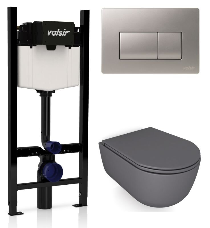 Изображение товара Унитаз Dream 7334GM комплект 4 в 1 Valsir (безободковая чаша, хром матовая кнопка)