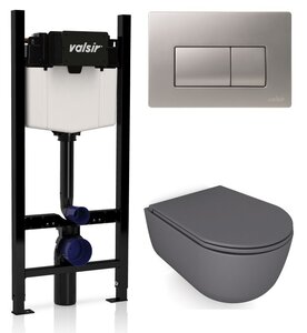 Изображение товара Инсталляция Valsir с безободковым унитазом Galassia Dream 7334GM, сиденье 7330GM в комплекте, клавиша хром матовый