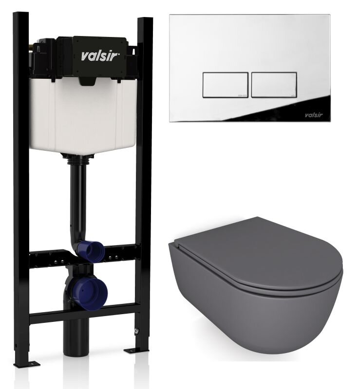 Изображение товара Инсталляция Valsir с безободковым унитазом Galassia Dream 7334GM, сиденье 7330GM в комплекте, клавиша P3 хром