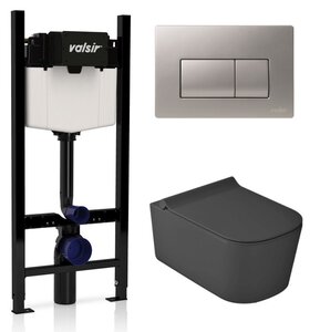 Изображение товара Инсталляция Valsir с безободковым унитазом Galassia MEG11PRO 5486NEMT, сиденье 5478NEMT в комплекте, клавиша хром матовый