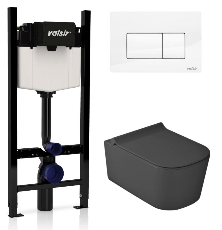 Изображение товара Инсталляция Valsir с безободковым унитазом Galassia MEG11PRO 5486NEMT, сиденье 5478NEMT в комплекте, клавиша белый глянцевый