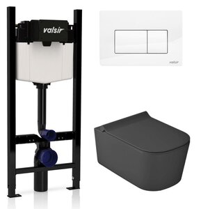 Изображение товара Инсталляция Valsir с безободковым унитазом Galassia MEG11PRO 5486NEMT, сиденье 5478NEMT в комплекте, клавиша белый глянцевый