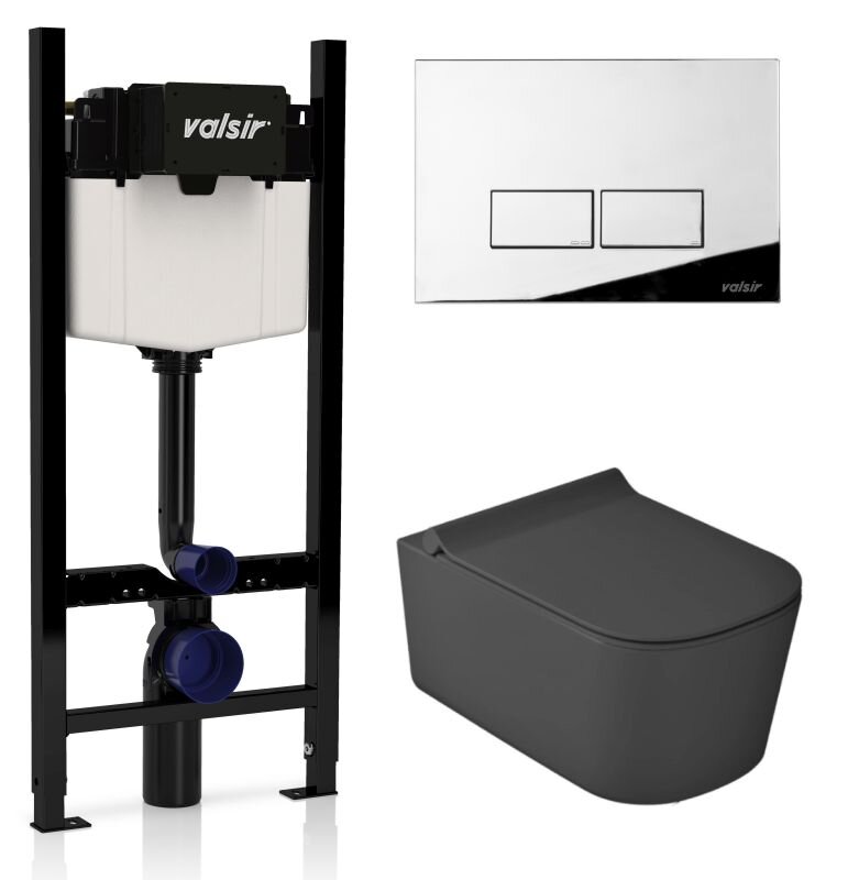 Изображение товара Инсталляция Valsir с безободковым унитазом Galassia MEG11PRO 5486NEMT, сиденье 5478NEMT в комплекте, клавиша P3 хром