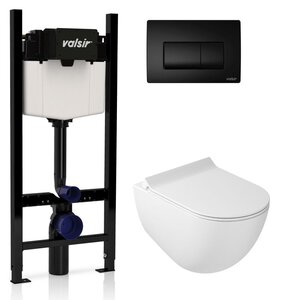 Изображение товара Инсталляция Valsir с безободковым унитазом Galassia Dream 7317, сиденье 7315 в комплекте, клавиша черный матовый