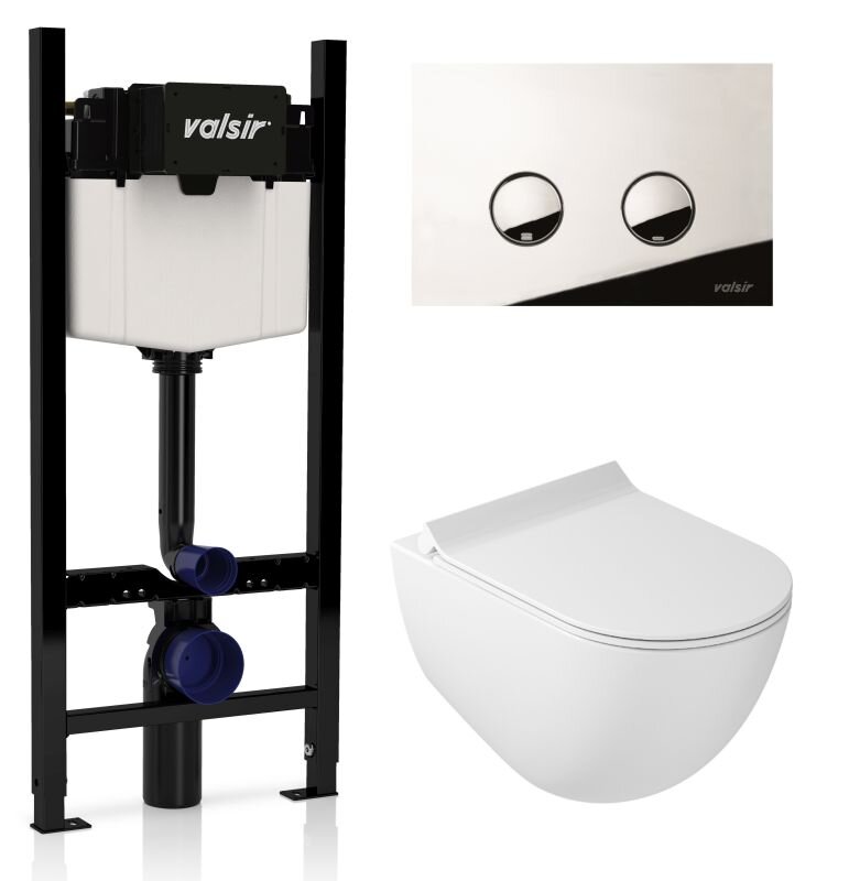 Изображение товара Унитаз безободковый Valsir Dream 7317 с инсталляцией 4 в 1 и кнопкой P4 хром