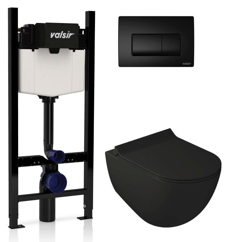 Изображение товара Инсталляция Valsir с безободковым унитазом Galassia Dream 7317NEMT, сиденье 7314NEMT в комплекте, клавиша черный матовый