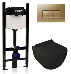 Изображение товара Инсталляция Valsir с безободковым унитазом Galassia Dream 7317NEMT, сиденье 7314NEMT в комплекте, клавиша золото матовое