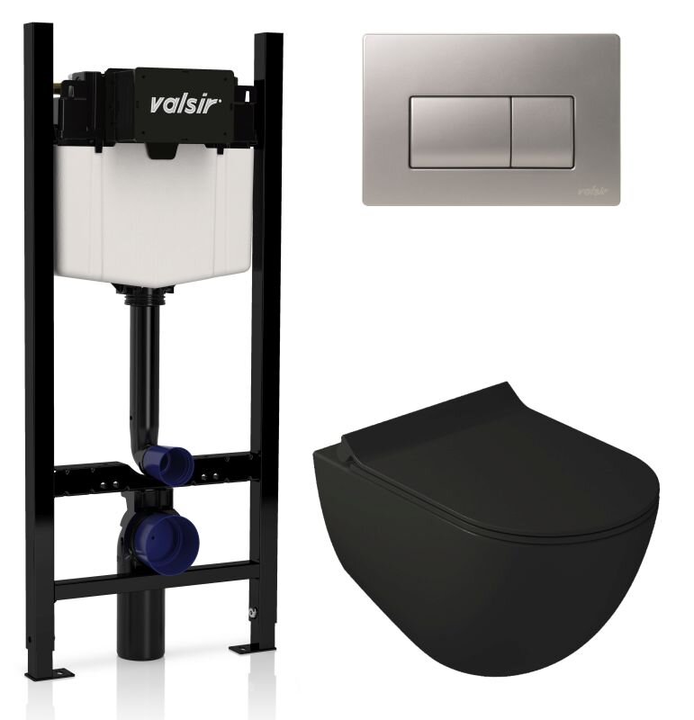 Изображение товара Инсталляция Valsir с безободковым унитазом Galassia Dream 7317NEMT, сиденье 7314NEMT в комплекте, клавиша хром матовый