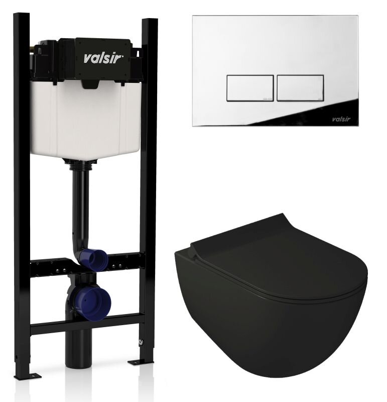 Изображение товара Инсталляция Valsir с безободковым унитазом Galassia Dream 7317NEMT, сиденье 7314NEMT в комплекте, клавиша P3 хром