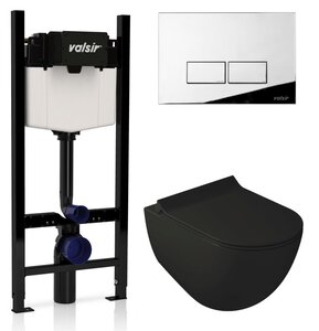 Изображение товара Инсталляция Valsir с безободковым унитазом Galassia Dream 7317NEMT, сиденье 7314NEMT в комплекте, клавиша P3 хром