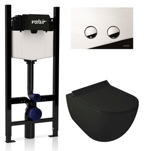 Изображение товара Инсталляция Valsir с безободковым унитазом Galassia Dream 7317NEMT, сиденье 7314NEMT в комплекте, клавиша P4 хром