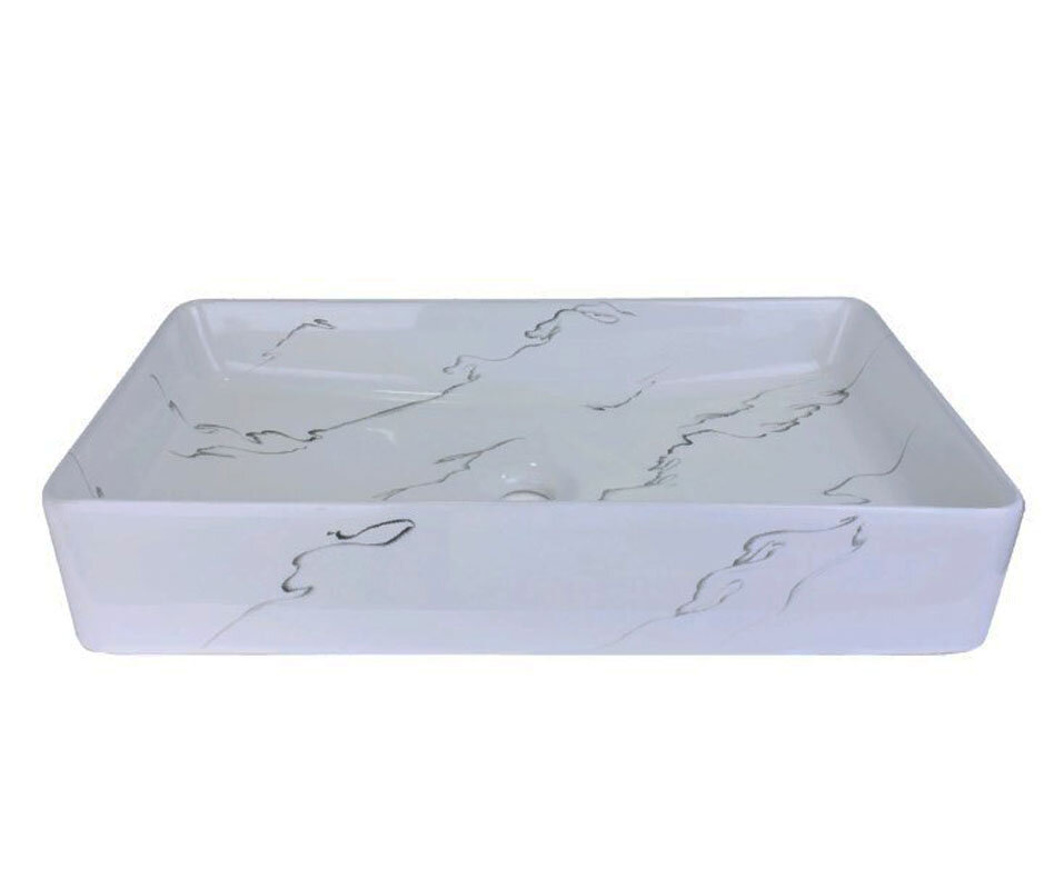 Изображение товара Раковина Bronze de Luxe Lacio, 60.5 х 35 х 11 см, накладная, белая с рисунком, 1061BM