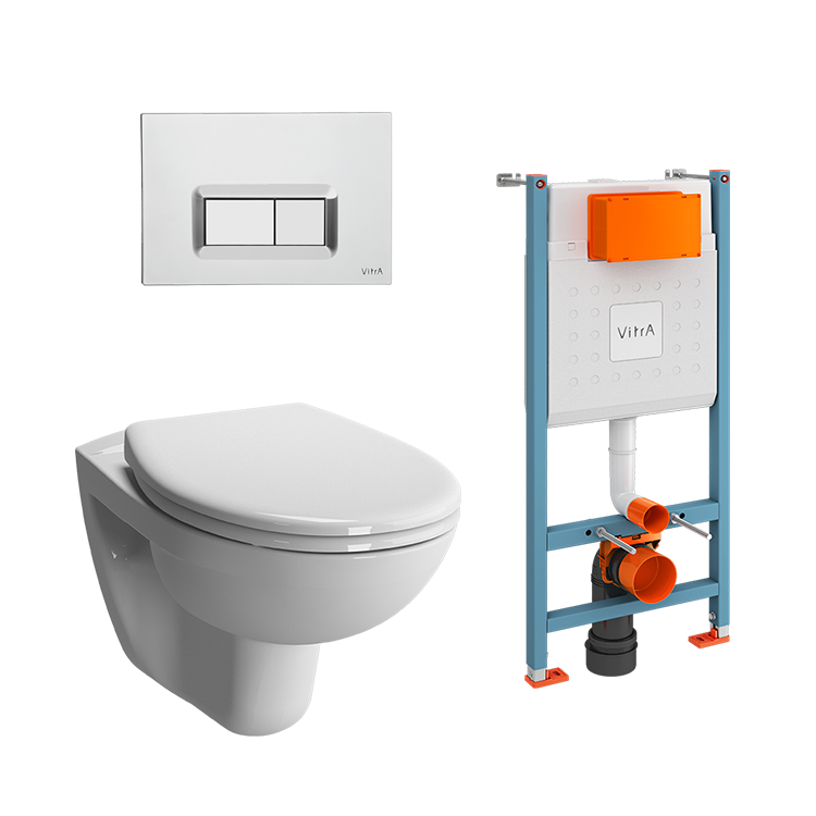Изображение товара Инсталляция с унитазом VitrA Normus 9773B003-7200, крышка стандарт, клавиша хром глянцевый