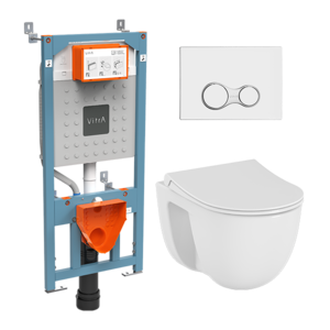 Изображение товара Инсталляция с унитазом Vitra Normus 9860B003-7200, SmoothFlush с тонким сиденьем с микролифтом, клавиша хром глянцевый