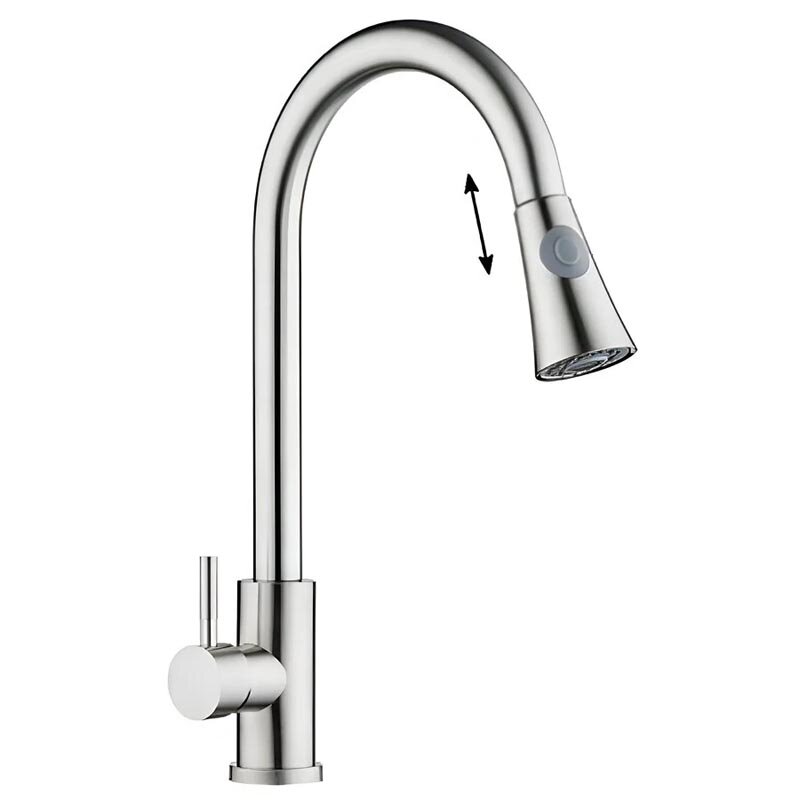 Изображение товара Смеситель Orange Steel M99-120st для кухни с вытяжным изливом, сталь, Германия