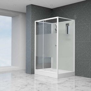 Изображение товара Душевая кабина RGW Andaman AN-207, 80 x 80 см, стекла прозрачные с матовой полосой, профиль белый, 411320788-95