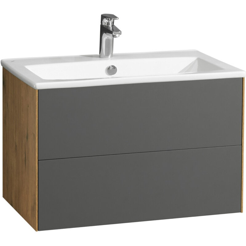 Изображение товара Тумба с раковиной Акватон Сохо 75 см подвесная дуб веллингтон/графит софт