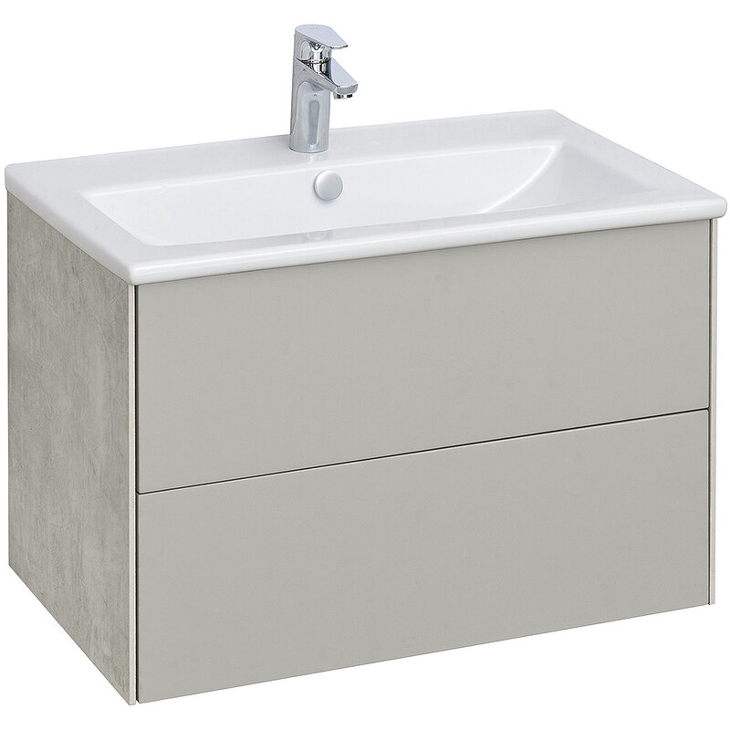 Изображение товара Тумба с раковиной Aquaton Сохо 75 см подвесная слэйт/галька серая с раковиной Сanteк Элина