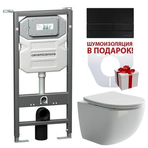 Изображение товара Инсталляция Ceramicanova Envision с унитазом Ceramicanova Forma CN3009_1002B_1000 Rimless CN3009, крышка микролифт, сантехфарфор, клавиша Flat черный матовый