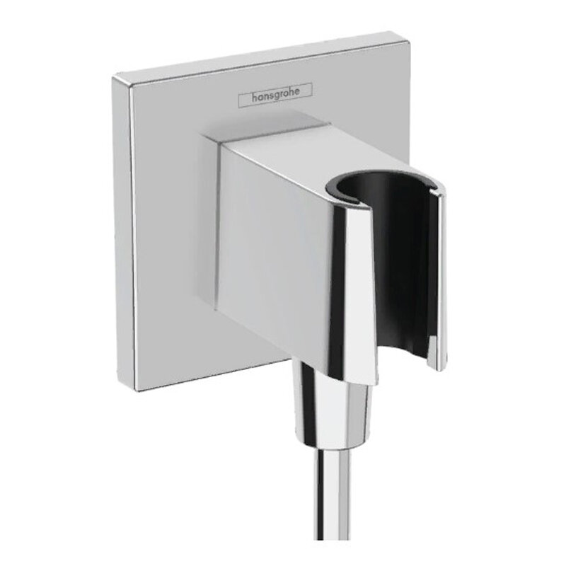 Изображение товара Шланговое подключение Hansgrohe FixFit E Square хром с держателем лейки Изображение товара Шланговое подключение Hansgrohe FixFit E Square хром с держателем лейки
