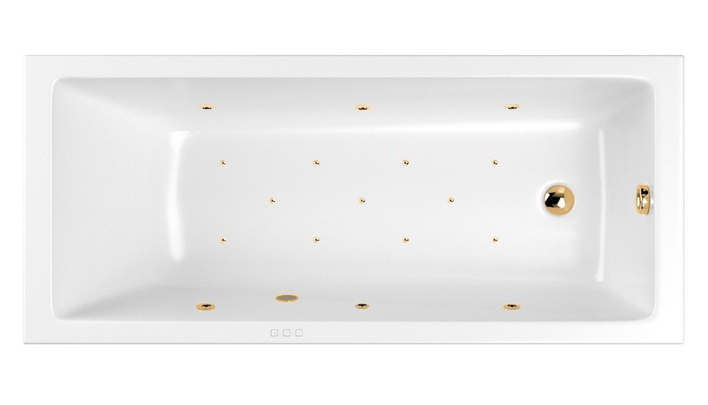 Изображение товара Ванна гидромассажная Whitecross Wave Relax, 150 х 70 см, увеличенная толщина акрила, усиленная армировка, белый/золото, 0101.150070.100.RELAX.GL