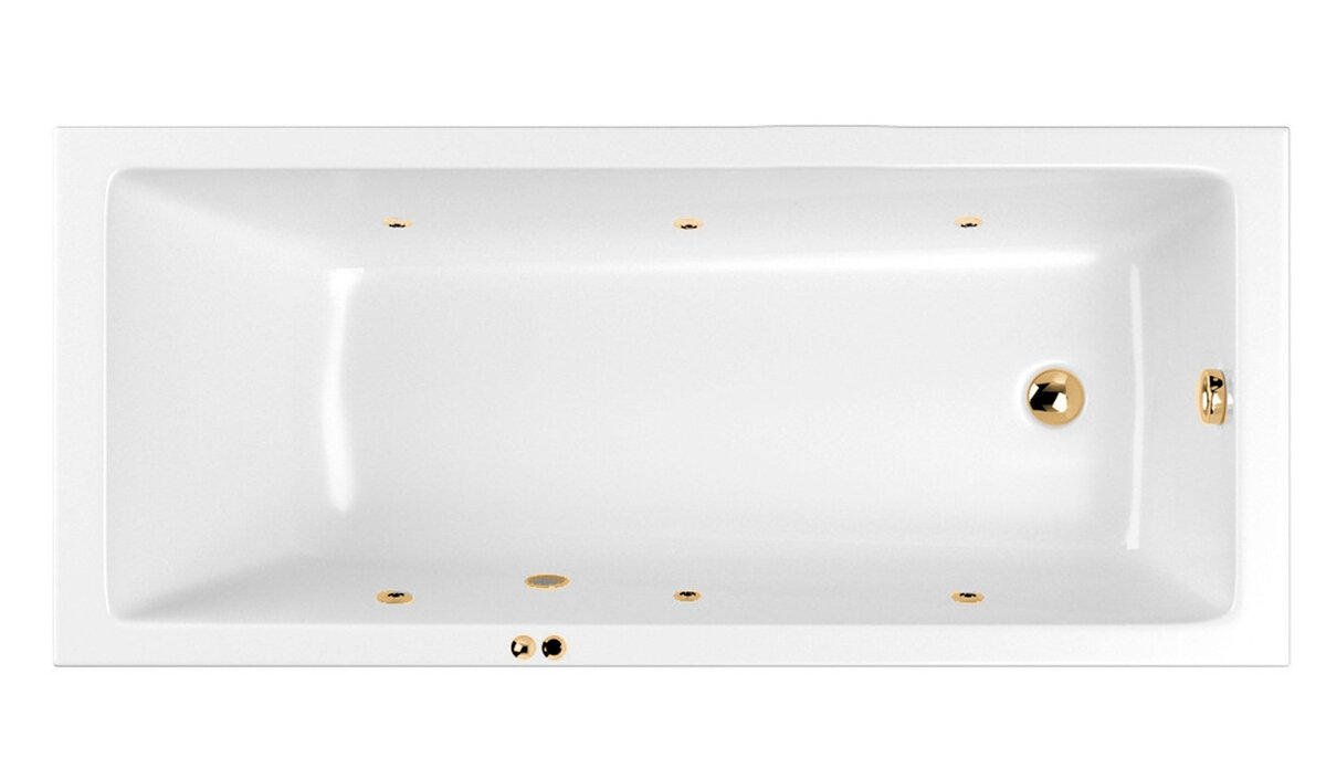 Изображение товара Гидромассажная ванна Whitecross Wave Soft 170х75 см, акрил с армировкой, белая/золотая